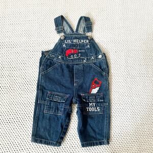 Vintage Baby Infant Denim Jean Overalls Carpenter Cargo Lil Helper My Tools 6-9M